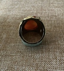 Vintage Amedeo Cameo Ring Gold Tone Sea foam Blue Band & Rhinestones