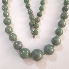 Vintage Faux Green Jade Graduated Bead Necklace Knotted 10 to 20 mm 24 inches