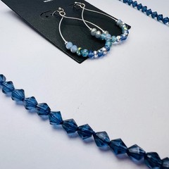 Vintage Faceted Blue Glass Bead Necklace and Handmade Earring Set Boho Hippie