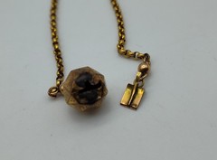 Antique Round Link Solid Y. Gold Chain Engraved Ball Clasp Choker Necklace 17″