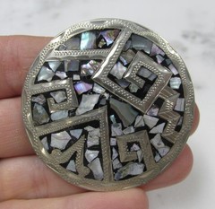 Vintage Sterling Silver Inlaid Abalone Pendant / Pin ~ 2″ ~ 14.6g ~ 3-A195