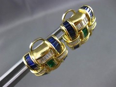 ESTATE 5.30CT DIAMOND AAA MULTI GEM 14KT YELLOW GOLD SQUARE INTERTWINED EARRINGS