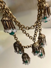 RARE EARLY MIRIAM HASKELL MULTI STRAND FESTOON NECKLACE GRIPOIX JADE GLASS DROPS