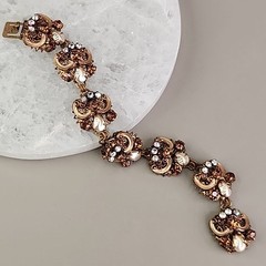 Vintage Rhinestone Bracelet Clip Earrings Set AB Western Germany Filigree Enamel