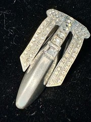 Antique Vintage ART DECO Dress Clip Silver Tone & Clear Rhinestone Glamorous