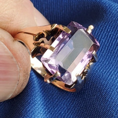 Original VINTAGE Amethyst Solid 14K ROSE GOLD DECO Engagement Ring Solitaire 7