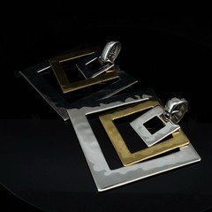 Bold 1980s Robert Lee Morris Earrings, Sterling Silver Copper And Brass Art Deco