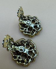 Vintage Rhinestone Clip-on Earrings Orange Green Yellow Flower Shape Judy Lee