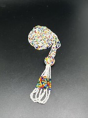 Vintage white green red yellow Glass Seed Beaded 34” Necklace 4190