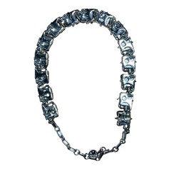 Coro Choker Necklace – Blue Square Pendant Link Silver Tone – 16″ Total Length