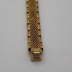 Vintage Gold Tone Filagree Link Open Work Slide Over Woven 7″ Mesh Bracelet Gift