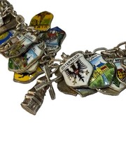 46 Vintage 800 Silver & Sterling Enamel Travel Shield Charm Bracelet Nice!