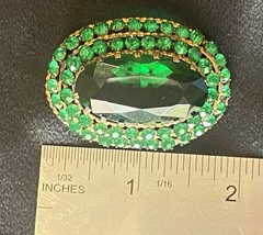 Atq 1920s Czechoslovakian Czech Emerald Green glass Tiered Art Deco brooch Pin
