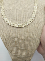 Vintage High Polish Gold Diamond Cut Nugget Link Necklace Fold Over Clasp 18”