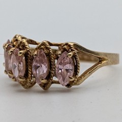 Vintage 10k Solid Yellow Gold Pink Marquise Five Stone Statement Ring Size 6