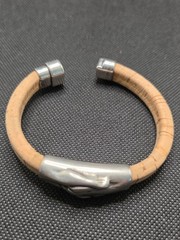 Hand and Paw Project Bracelet Silver Plated Pewter Cork Magnetic Clasp 8″ 2.25″