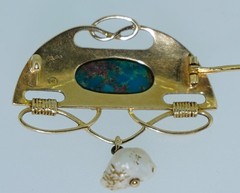 Signed Murrle Bennett & Co. Arts & Crafts 15K Turquoise Brooch 15ct