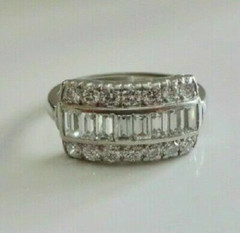 Art Deco Style Baguette Cut Lab-Created Diamond Wedding 14K White Gold FN Ring