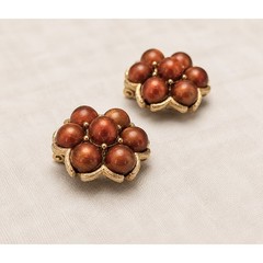 Vintage Clip On Earrings Stunning Darky Orangey Brown & Gold Tone Stylish Flower