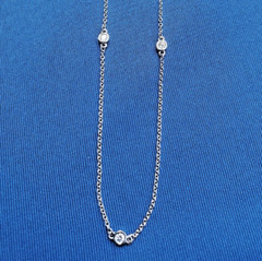 EARTH MINED DIAMOND Station Deco Necklace SOLID 14K WHITE GOLD Chain 24″ inch