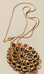 Vintage Czechoslovakia Multiple Diamond Shape Amethyst Pendant Necklace & Chain