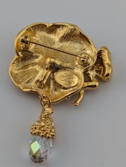 Kirks Folly Pansy Flower Brooch peach & AB crystals fairy angel pin goldtone B6