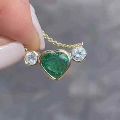 Three Stone Heart Pendant Necklace 14K Yellow Gold Over 2.1 Ct Simulated Emerald