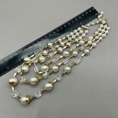Japan Necklace Women Cream Vintage Multi Strand Faux Pearl Crystal Beaded 17″