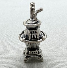 Vintage Beau Sterling Silver Potbelly Stove Charm Cast Iron 3D