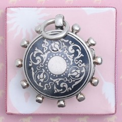 Antique Victorian Niello Silver Unique Foliate Large Double Sided Pendant Locket