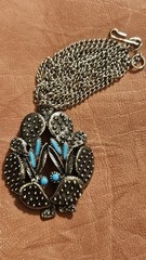 VNTG Silver Tone Faux Turquoise Cactus Prickly Pear 2″ Pendant 21″ Necklace