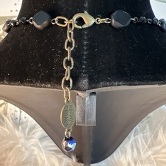 Vintage Belladonna Canada Black Iridescent Flower Drop Necklace Gothic Victorian
