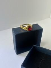 Vintage Red Cubic Zirconia Ring Gold Plated Womens Size 9.5