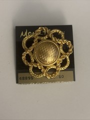 Vtg Monet Gold-tone Rope Knotted Checkered Center Brooch On Original Card