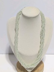 Vintage Pale Green Layered Imitation Pearl Bead Necklace With End Caps 17″