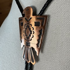 Stunning 60s Vintage Copper Native American Thunderbird Western Bolo Tie Signed