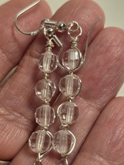 Silver Handcarved Clear Crystal Glass Dangle earrings New 925 Silver Hooks