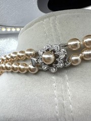 Champagne Colored Faux Glass Pearl Layered Beaded Necklace W/ Fancy Box Clasp