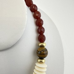 RJ Graziano Necklace Earrings Set Tigers Eye Carnelian Boho Cabochon Gold Tone