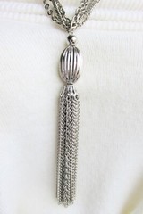Vintage Cable & Curb Chains 5.5″ Tassel Pendant Necklace Silver Plate Onion Bead