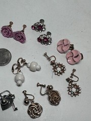 Vtg Clip Screw on Earring Crystal Rhinestone Flower Lot E836