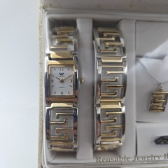 NOS Vtg Waltham Ladies Gift Set Gold & Silver Tone Watch, Bracelet, 18″ Necklace