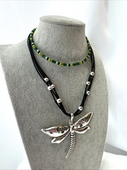 2 Necklaces LOT Girly dragonfly Y2K 1990s 2000s Silver green Jewelry costume
