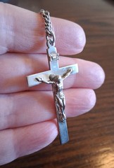 Vintage Sterling DiROMA Cross Crucifix On 24″ Chain 13.8g See Pics/Description