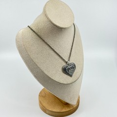 Vintage Silver Tone Filigree Triple Heart Pendant Necklace Clear Rhinestone Y2K
