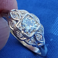 Original EARTH MINED DIAMOND Deco Engagement Ring VINTAGE PLATINUM Solitaire 8