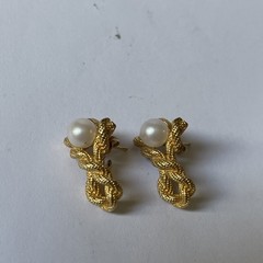 Vintage Gold Tone Knotted Rope Pearl Earrings