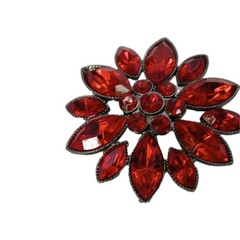 Vintage Floral Red Rhinestone Brooch Marquise Sunburst Gunmetal Pin 1 1/2 in D