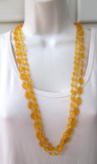 Vintage Orange Gold 3 Strand Lucite Bead + Faux Fire Opal Chain Necklaces Set 2