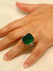 Exceptional Quality Emerald Cut 13.78CT Emerald & 2.46CT Shiny CZ Stunning Ring